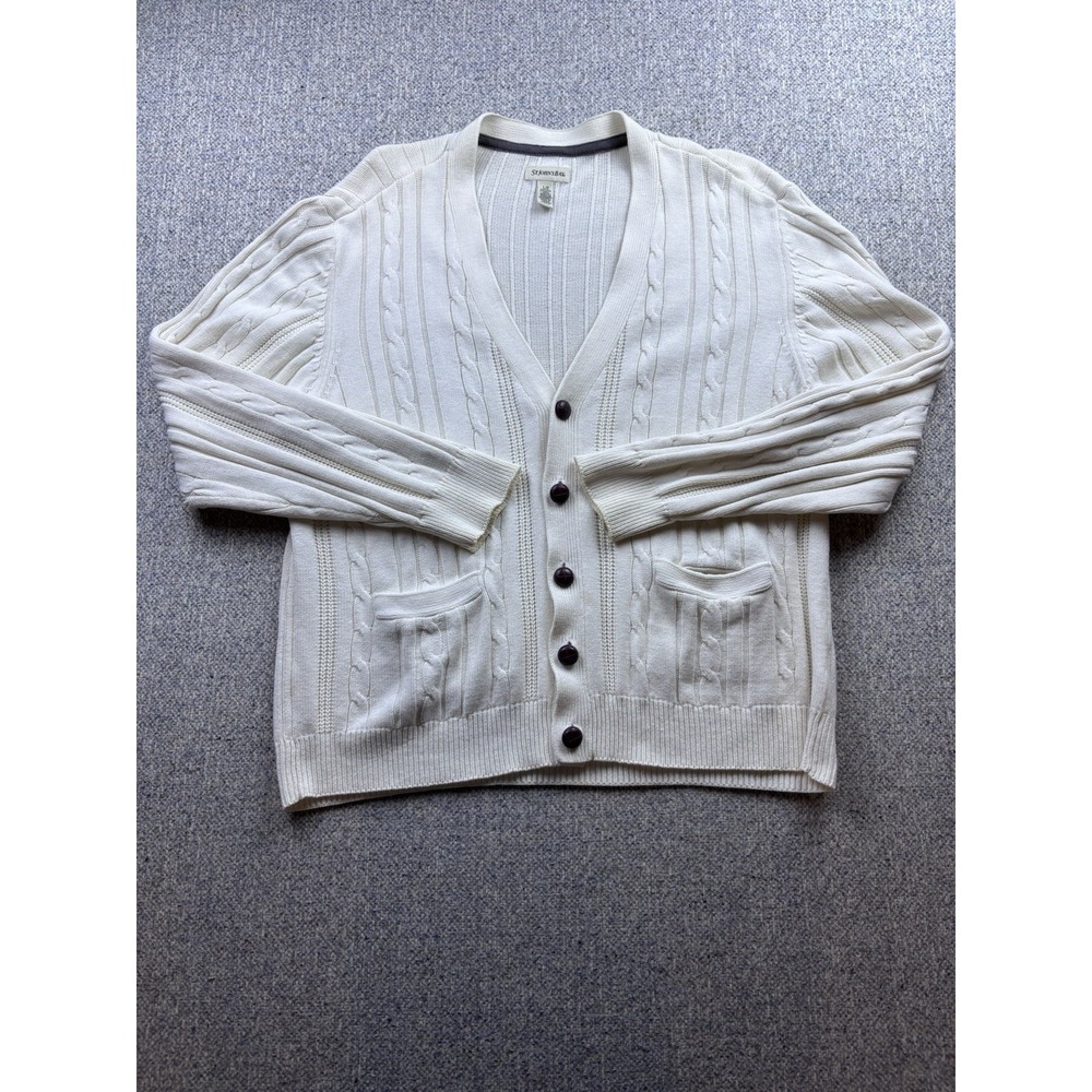 St. John's Bay Cream Womens L "Grandpa"‎ Button Up Knit Cardigan Sweater